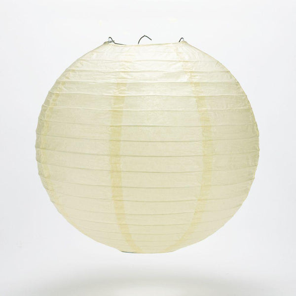 BULK PACK (5) 16" Ivory Round Paper Lantern, Even Ribbing, Hanging Decoration - PaperLanternStore.com - Paper Lanterns, Decor, Party Lights & More