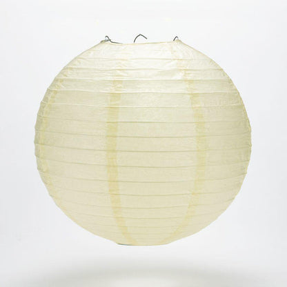 BULK PACK (5) 16" Ivory Round Paper Lantern, Even Ribbing, Hanging Decoration - PaperLanternStore.com - Paper Lanterns, Decor, Party Lights & More