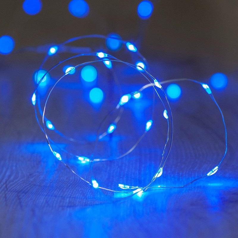 7 FT | 20 LED Weatherproof Battery Operated Copper Wire Blue Fairy String Lights With Timer - PaperLanternStore.com - Paper Lanterns, Decor, Party Lights & More