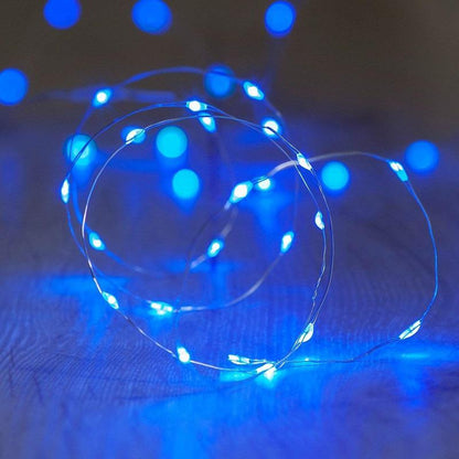 7 FT | 20 LED Weatherproof Battery Operated Copper Wire Blue Fairy String Lights With Timer - PaperLanternStore.com - Paper Lanterns, Decor, Party Lights & More