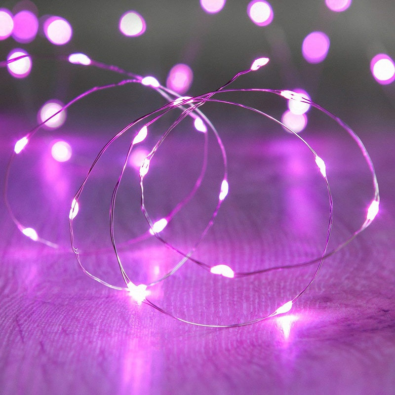 7.5 FT|20 LED Battery Operated Pink Fairy String Lights With Silver Wire - PaperLanternStore.com - Paper Lanterns, Decor, Party Lights & More