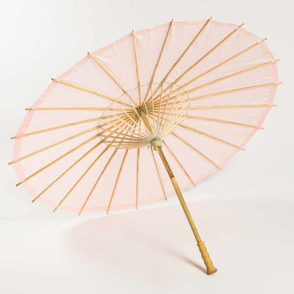 BULK PACK (10-Pack) 32" Rose Quartz Paper Parasol Umbrella for Weddings and Parties with Elegant Handle