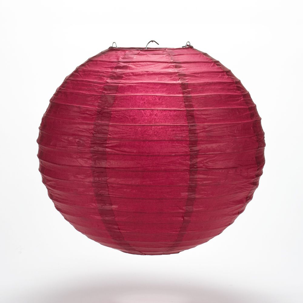 20" Velvet Red Round Paper Lantern, Even Ribbing, Chinese Hanging Wedding & Party Decoration - PaperLanternStore.com - Paper Lanterns, Decor, Party Lights & More
