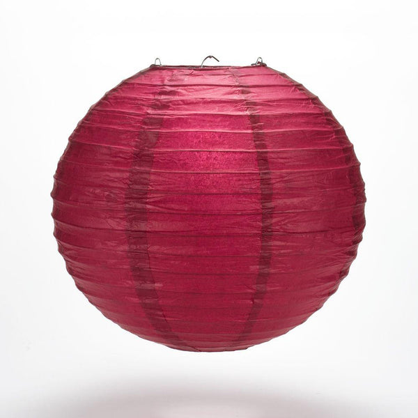BULK PACK (5) 20" Velvet Red Round Paper Lantern, Even Ribbing, Chinese Hanging Wedding & Party Decoration - PaperLanternStore.com - Paper Lanterns, Decor, Party Lights & More