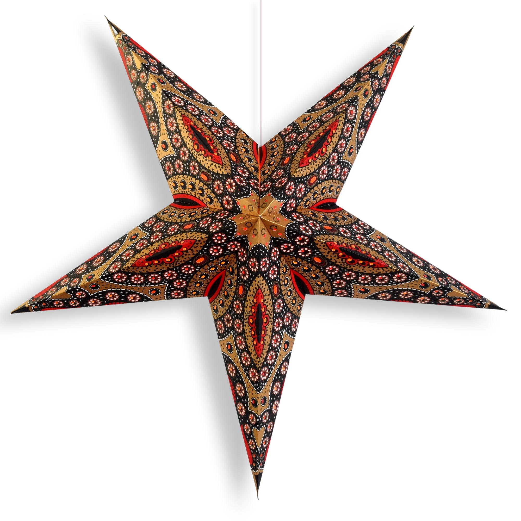 24 Inch Paper Star Lantern, Red Gold Starlight