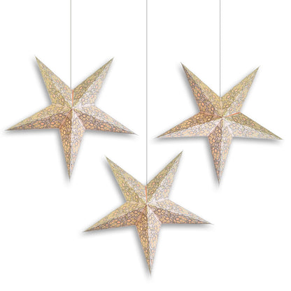 3-PACK | 24 Inch Paper Star Lantern, White Solar Burst KIT with Triple Pendant Light Included