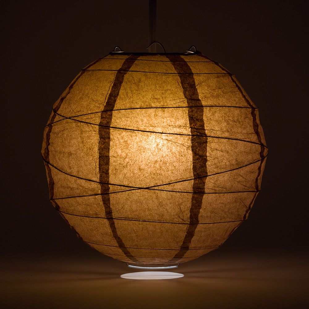 24" Brown Round Paper Lantern, Crisscross Ribbing, Chinese Hanging Wedding & Party Decoration - PaperLanternStore.com - Paper Lanterns, Decor, Party Lights & More