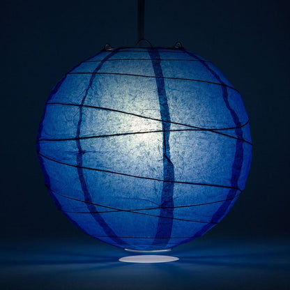 BULK PACK (12) 24" Dark Blue Round Paper Lantern, Crisscross Ribbing, Chinese Hanging Wedding & Party Decoration