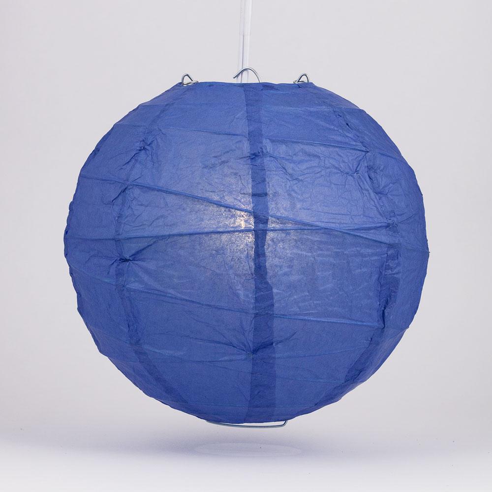 24" Dark Blue Round Paper Lantern, Crisscross Ribbing, Chinese Hanging Wedding & Party Decoration