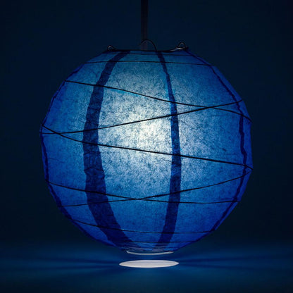 BULK PACK (12) 20" Navy Blue Round Paper Lantern, Crisscross Ribbing, Chinese Hanging Wedding & Party Decoration