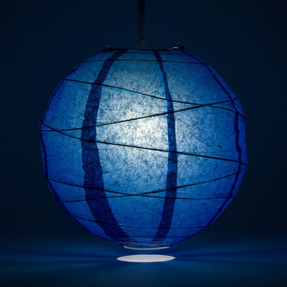 16" Navy Blue Round Paper Lantern, Crisscross Ribbing, Chinese Hanging Wedding & Party Decoration - PaperLanternStore.com - Paper Lanterns, Decor, Party Lights & More