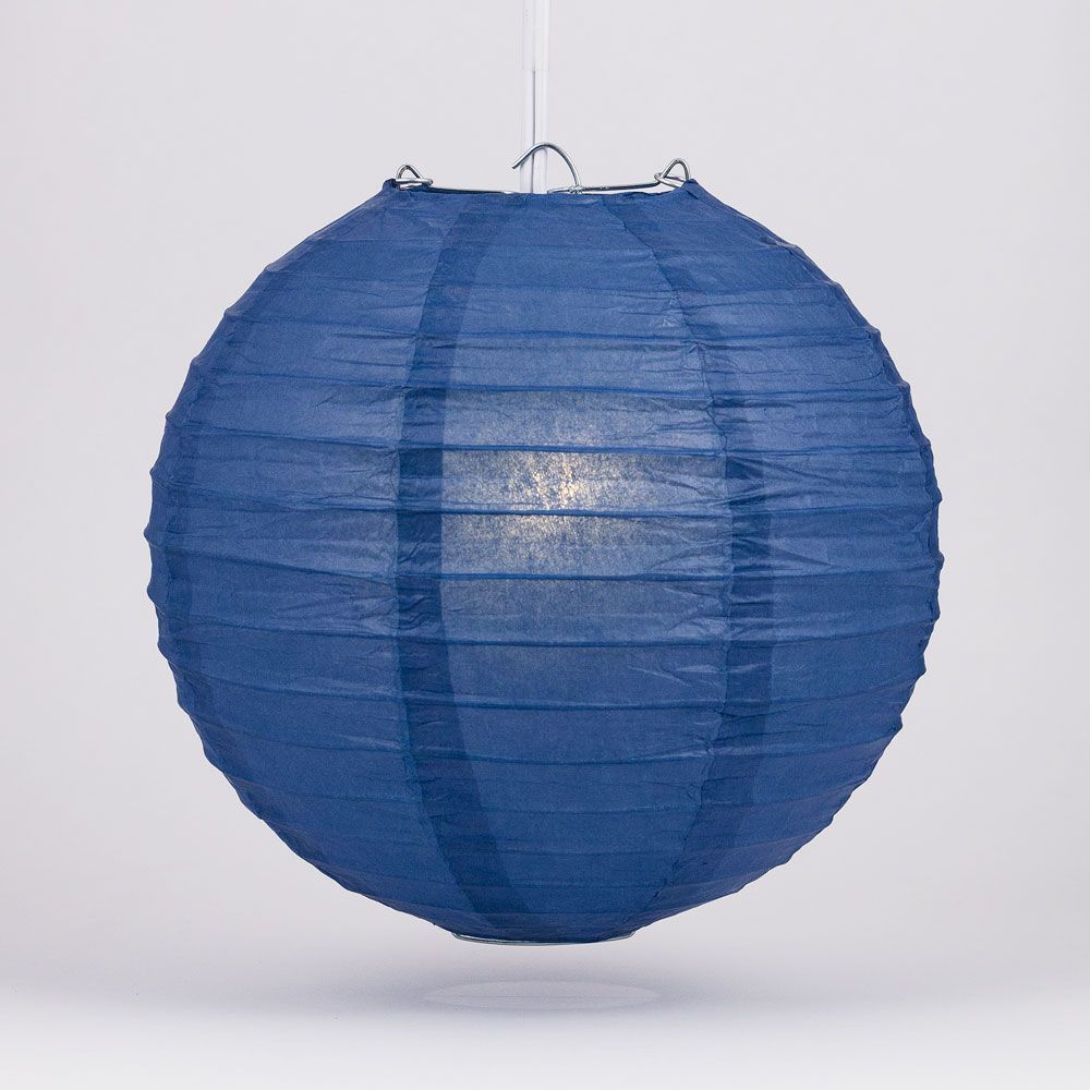 24" Navy Blue Round Paper Lantern, Even Ribbing, Chinese Hanging Wedding & Party Decoration - PaperLanternStore.com - Paper Lanterns, Decor, Party Lights & More