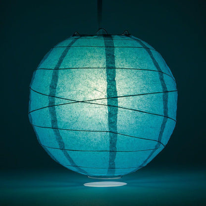5-PACK 16" Teal Green Round Paper Lantern, Crisscross Ribbing, Chinese Hanging Wedding & Party Decoration