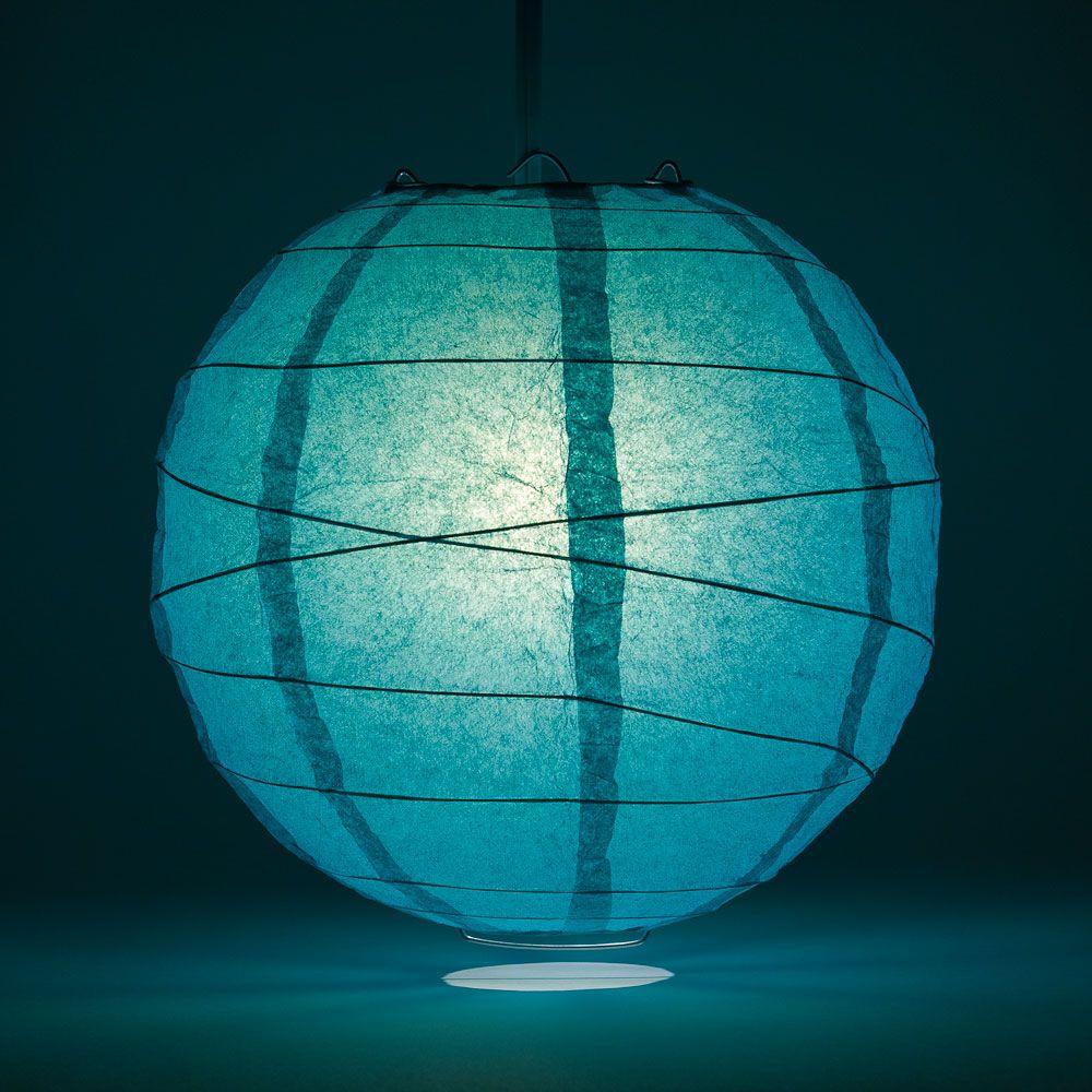 5-PACK 24" Teal Green Round Paper Lantern, Crisscross Ribbing, Chinese Hanging Wedding & Party Decoration