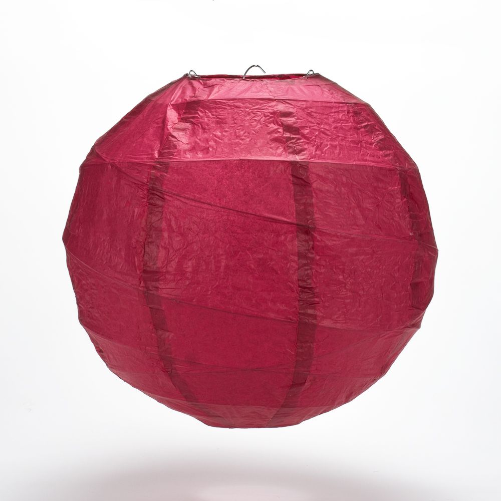 24" Velvet Red Round Paper Lantern, Crisscross Ribbing, Chinese Hanging Wedding & Party Decoration - PaperLanternStore.com - Paper Lanterns, Decor, Party Lights & More
