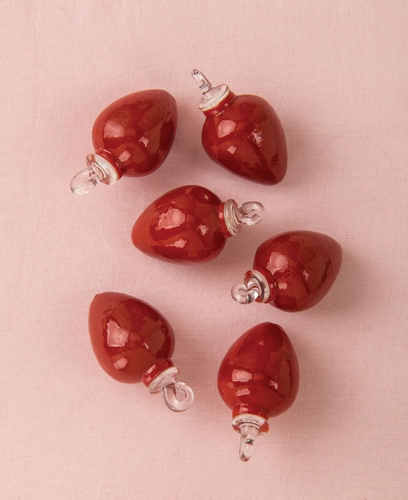 Chipotle Red Raine Mini Recycled Glass Bulb Ornament, Set of 6 - PaperLanternStore.com - Paper Lanterns, Decor, Party Lights & More