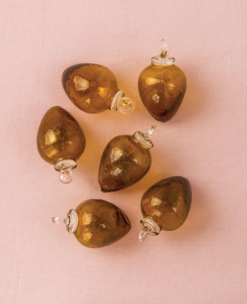 Root Beer Brown Raine Mini Recycled Glass Bulb Ornament, Set of 6 - PaperLanternStore.com - Paper Lanterns, Decor, Party Lights & More