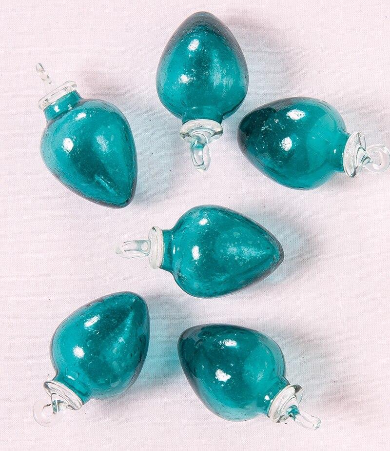 Teal Raine Mini Recycled Glass Bulb Ornament, Set of 6 - PaperLanternStore.com - Paper Lanterns, Decor, Party Lights & More
