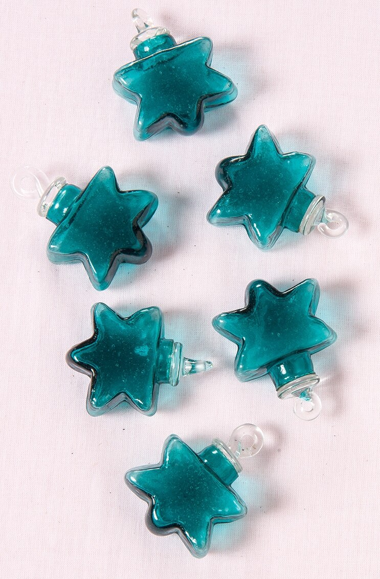 Teal Imogen Mini Recycled Glass Star Ornament, Set of 6 - PaperLanternStore.com - Paper Lanterns, Decor, Party Lights & More