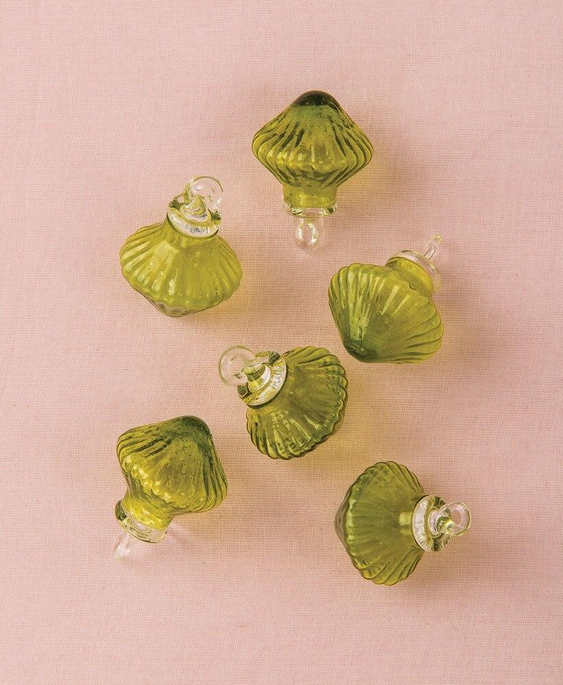Bottle Green Iris Mini Recycled Glass Bulb Ornament, Set of 6 - PaperLanternStore.com - Paper Lanterns, Decor, Party Lights & More