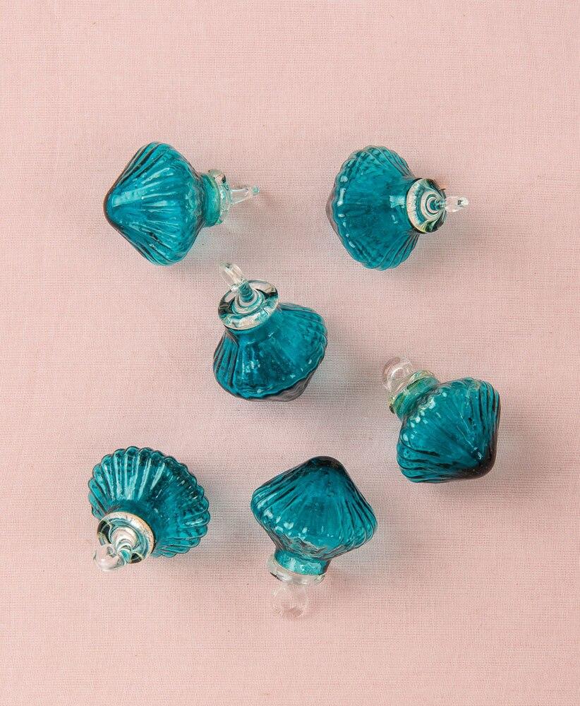 Teal Iris Mini Recycled Glass Bulb Ornament, Set of 6 - PaperLanternStore.com - Paper Lanterns, Decor, Party Lights & More