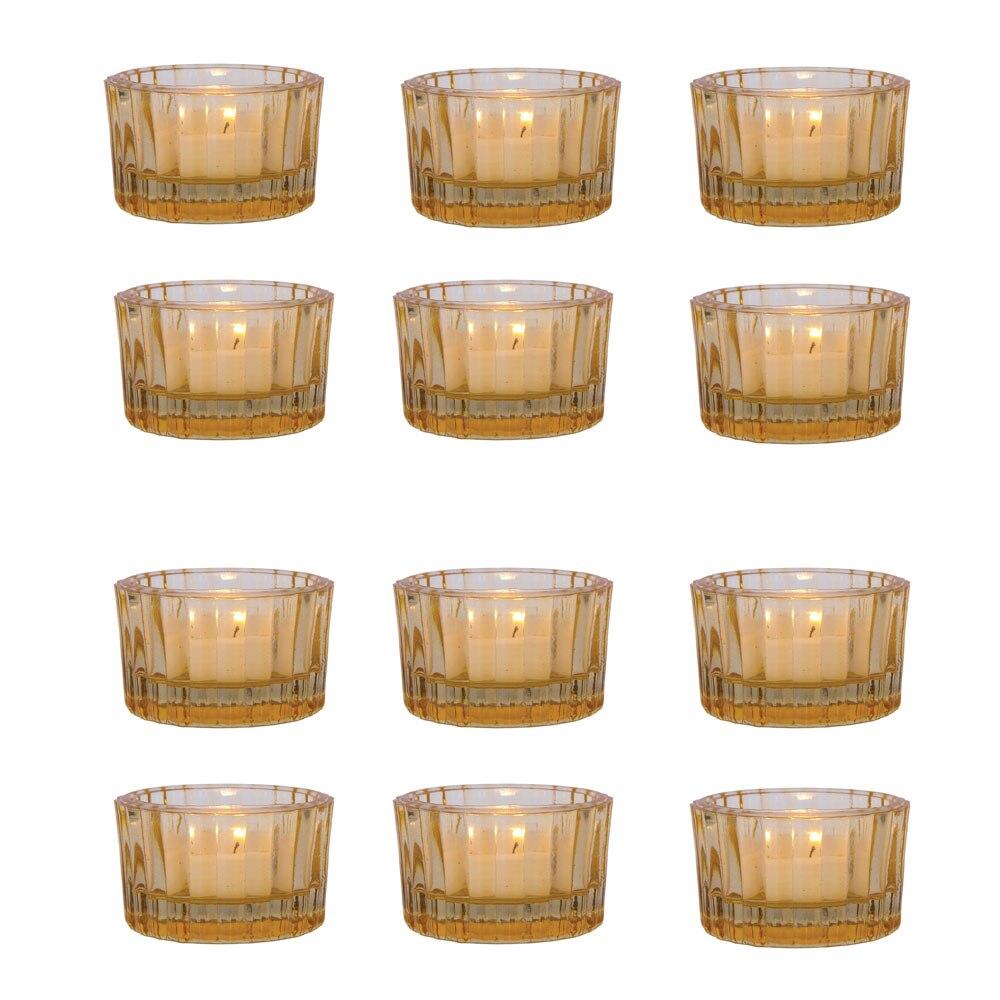 Amber Cleo Colored Glass Tealight Holder, Set of 12 - PaperLanternStore.com - Paper Lanterns, Decor, Party Lights & More