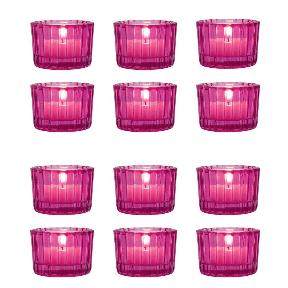 Fuchsia Pink Cleo Colored Glass Tealight Holder, Set of 12 - PaperLanternStore.com - Paper Lanterns, Decor, Party Lights & More