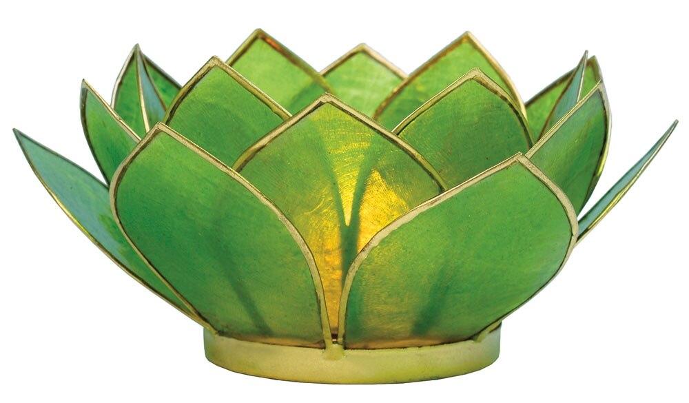 Grass Green & Gold Nani Medium Capiz Lotus Candle Holder - PaperLanternStore.com - Paper Lanterns, Decor, Party Lights & More