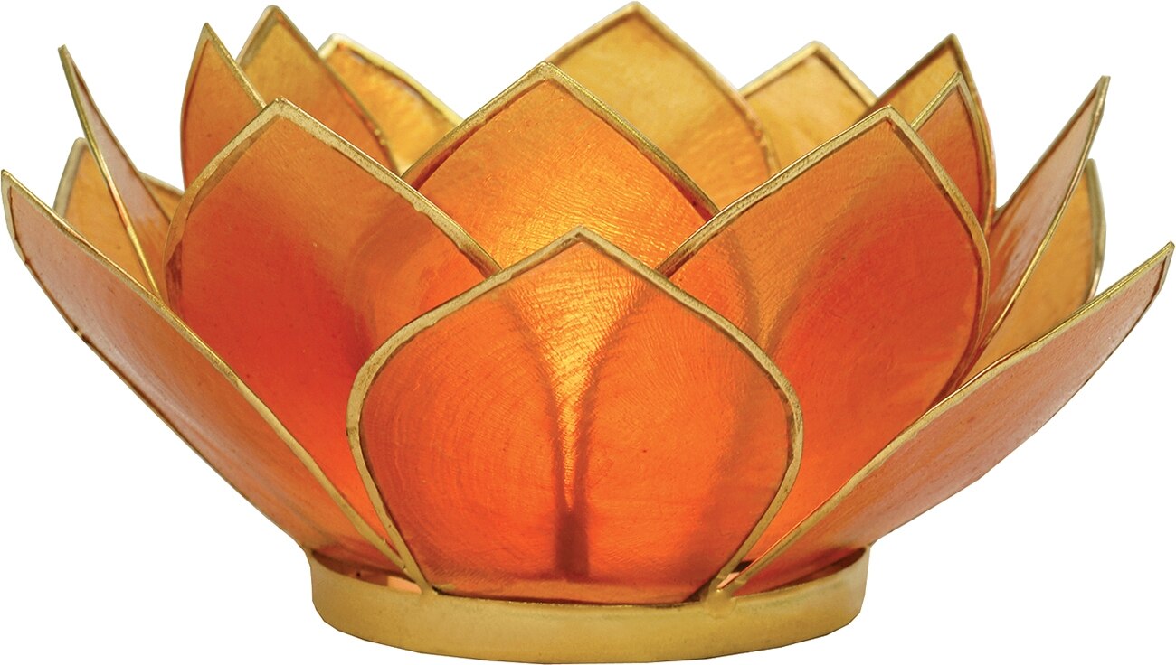 Mango Orange & Gold Nani Medium Capiz Lotus Candle Holder - PaperLanternStore.com - Paper Lanterns, Decor, Party Lights & More