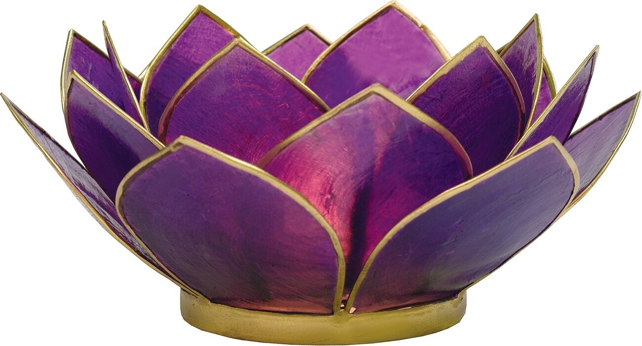 Plum Purple & Gold Nani Medium Capiz Lotus Candle Holder - PaperLanternStore.com - Paper Lanterns, Decor, Party Lights & More