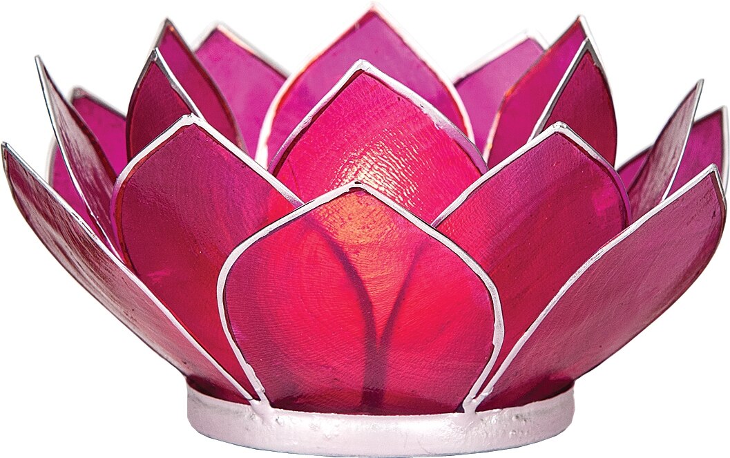 Fuchsia Pink & Silver Nani Medium Capiz Lotus Candle Holder - PaperLanternStore.com - Paper Lanterns, Decor, Party Lights & More