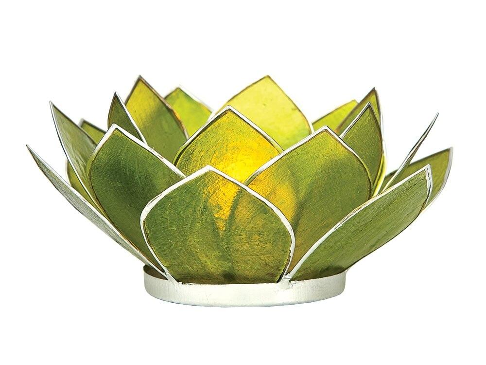 Grass Green & Silver Nani Medium Capiz Lotus Candle Holder - PaperLanternStore.com - Paper Lanterns, Decor, Party Lights & More