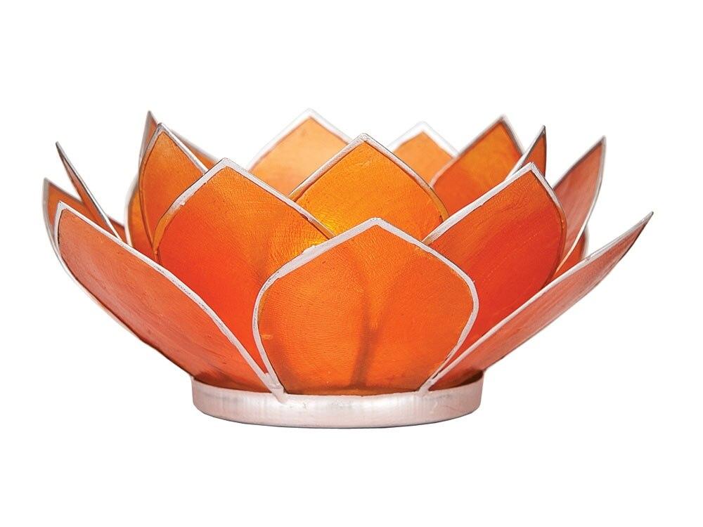 Mango Orange & Silver Nani Medium Capiz Lotus Candle Holder - PaperLanternStore.com - Paper Lanterns, Decor, Party Lights & More