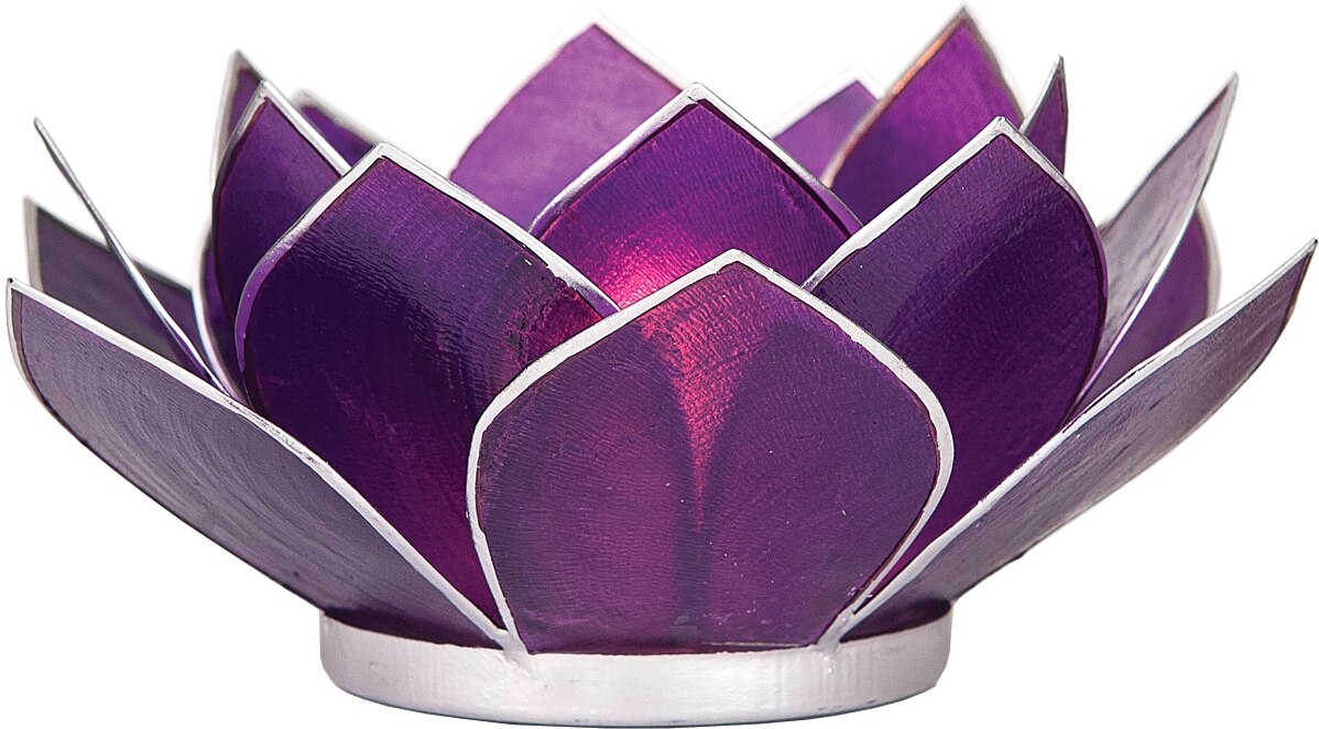 Plum Purple & Silver Nani Medium Capiz Lotus Candle Holder - PaperLanternStore.com - Paper Lanterns, Decor, Party Lights & More