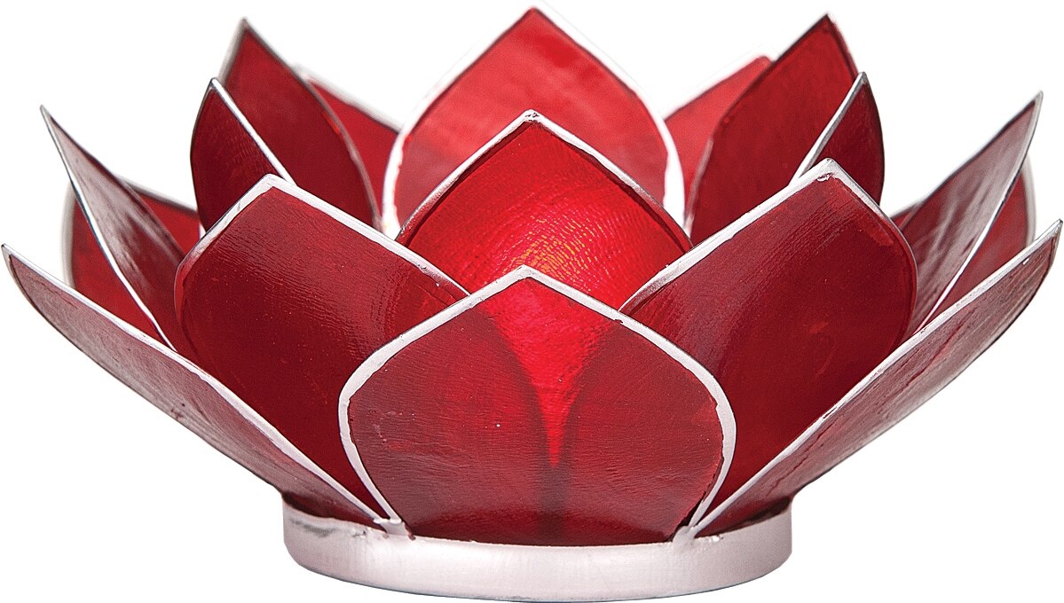 Red & Silver Nani Medium Capiz Lotus Candle Holder - PaperLanternStore.com - Paper Lanterns, Decor, Party Lights & More
