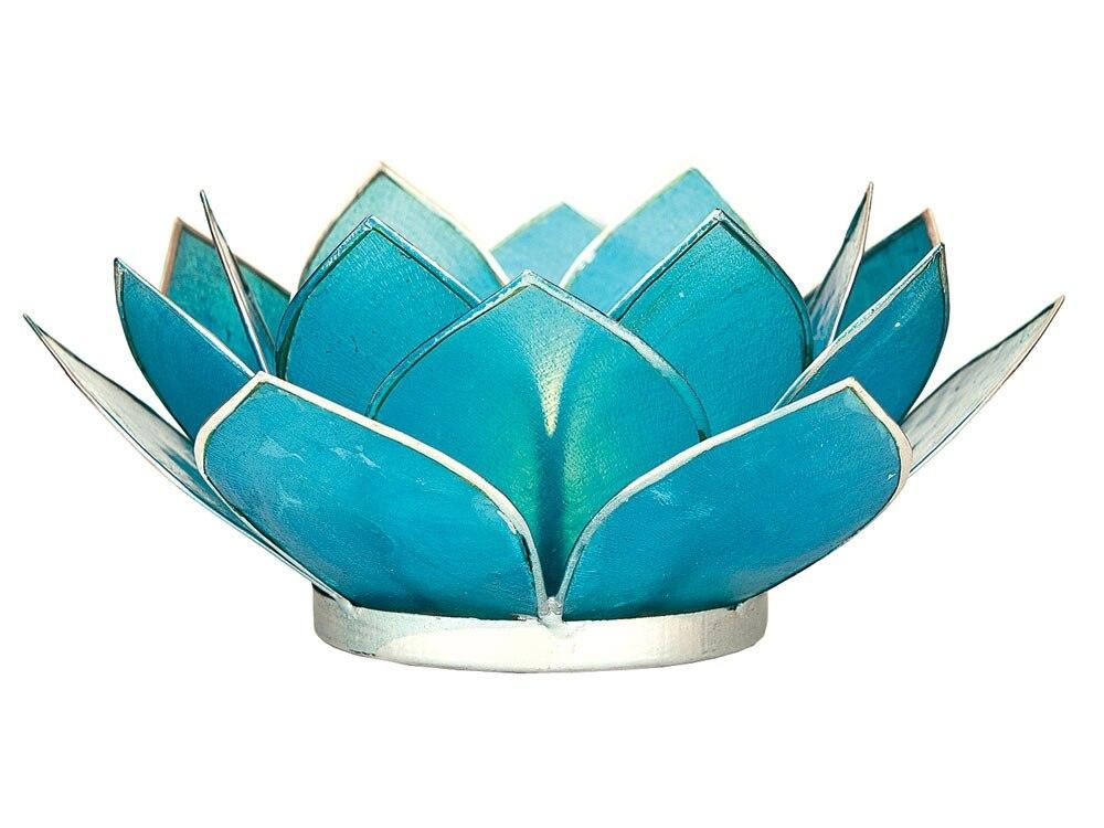 Turquoise Blue & Silver Nani Medium Capiz Lotus Candle Holder - PaperLanternStore.com - Paper Lanterns, Decor, Party Lights & More