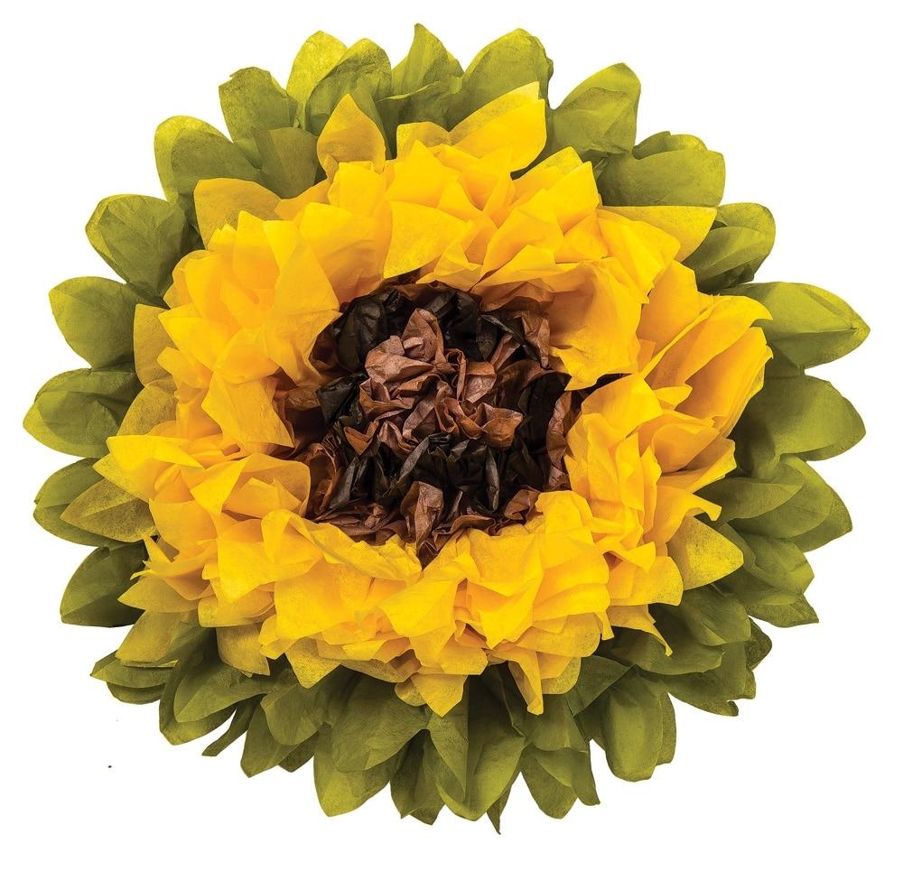Medium Tissue 10 Inch Paper Sunflower Pom Pom - PaperLanternStore.com - Paper Lanterns, Decor, Party Lights & More