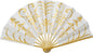 White Gilded Henna Mulberry Paper Hand Fan - PaperLanternStore.com - Paper Lanterns, Decor, Party Lights & More