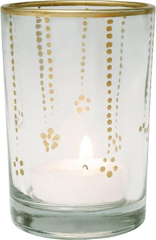 Clear & Gold Justine Colored Glass Candle Holder - PaperLanternStore.com - Paper Lanterns, Decor, Party Lights & More