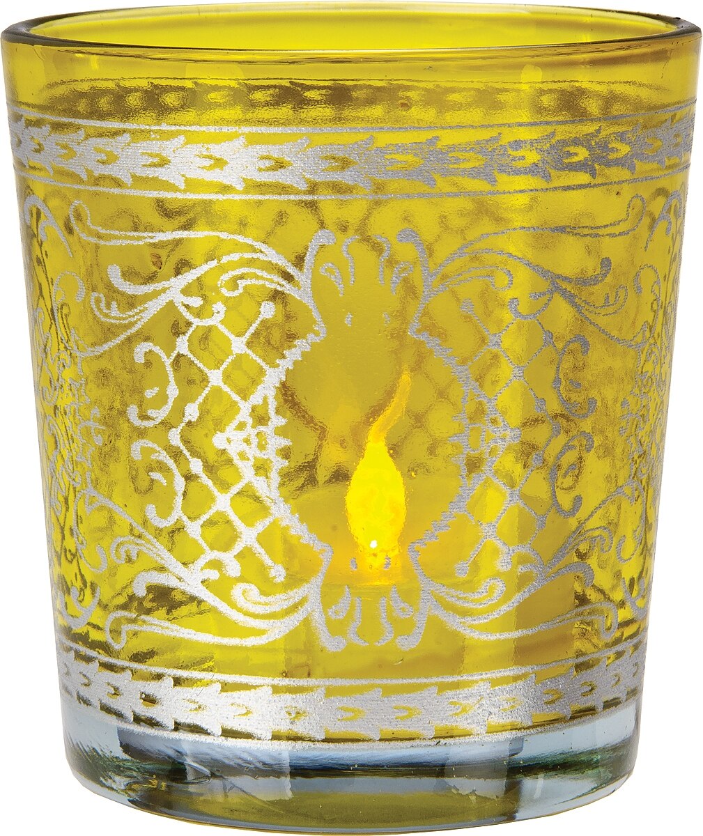 Chartreuse Green & Silver Sarah Glass Candle Holder - PaperLanternStore.com - Paper Lanterns, Decor, Party Lights & More