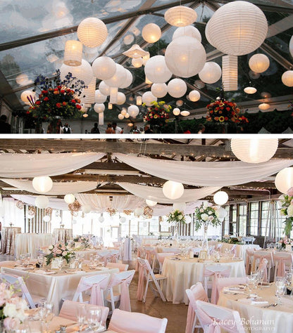BULK PACK (100) 20" White Round Paper Lantern, Crisscross Ribbing, Chinese Hanging Wedding & Party Decoration