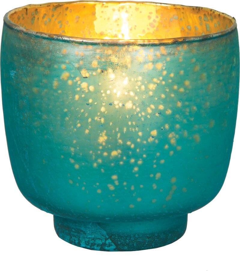 Turquoise Blue Omorose Luxe Glass Candle Holder - PaperLanternStore.com - Paper Lanterns, Decor, Party Lights & More