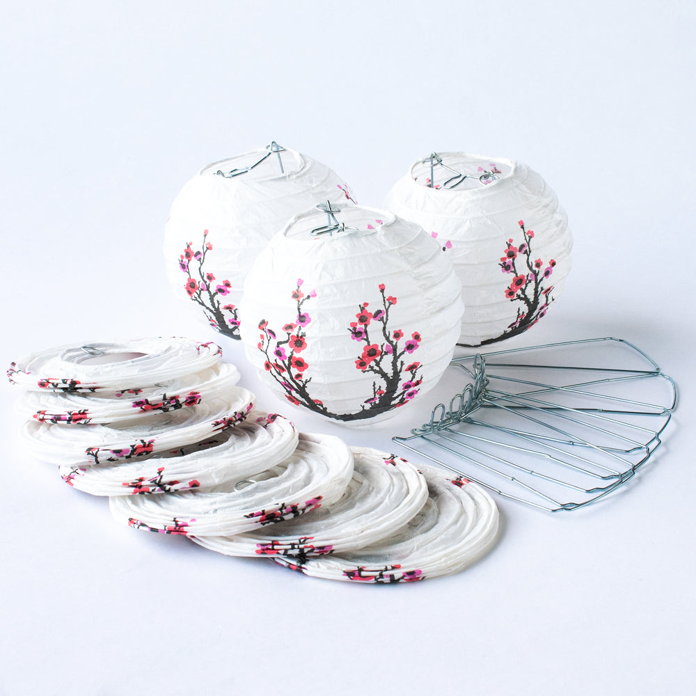 10 Socket Cherry Blossom / Sakura Round Paper Lantern Party String Lights (4" Lanterns, Expandable) - PaperLanternStore.com - Paper Lanterns, Decor, Party Lights & More