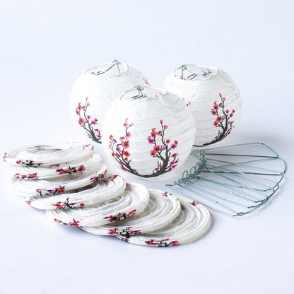 10 Socket Cherry Blossom / Sakura Round Paper Lantern Party String Lights (4" Lanterns, Expandable) - PaperLanternStore.com - Paper Lanterns, Decor, Party Lights & More