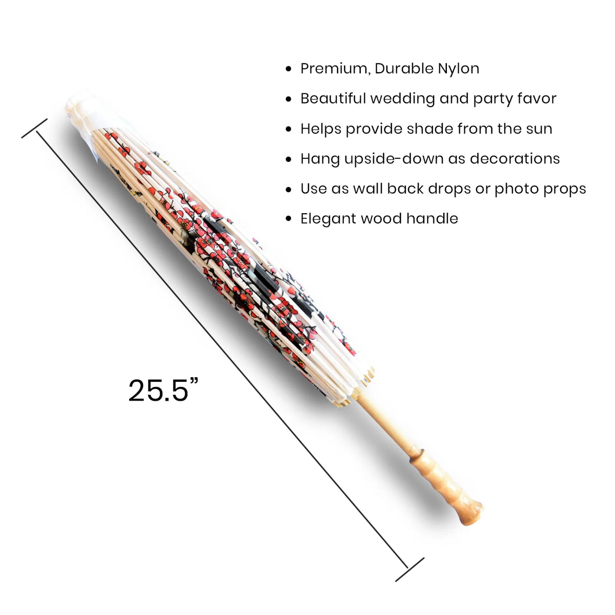 32" Cherry Blossom Birds Premium Nylon Parasol Umbrella with Elegant Handle