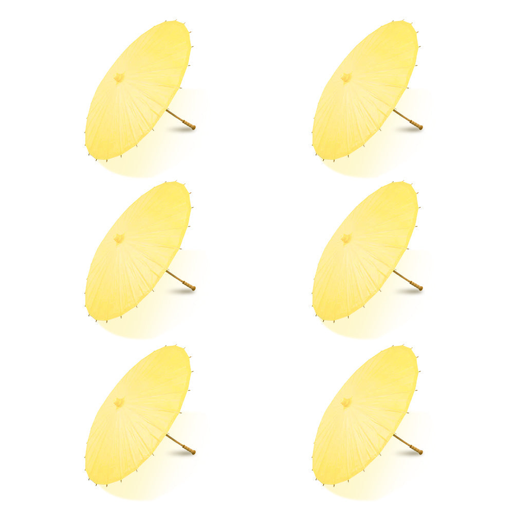 BULK PACK (6-PACK) 32" Lemon Yellow Chiffon Paper Parasol Umbrella with Elegant Handle