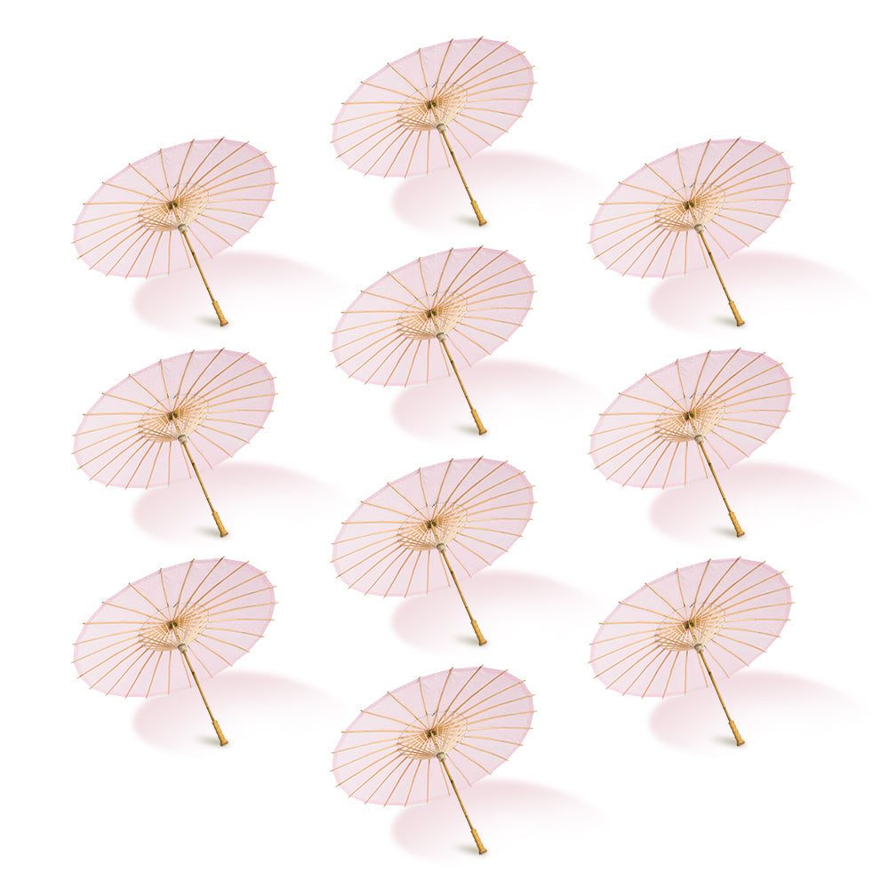 BULK PACK (10-Pack) 32" Pink Paper Parasol Umbrella with Elegant Handle