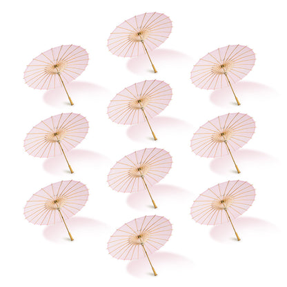 BULK PACK (10-Pack) 32" Pink Paper Parasol Umbrella with Elegant Handle