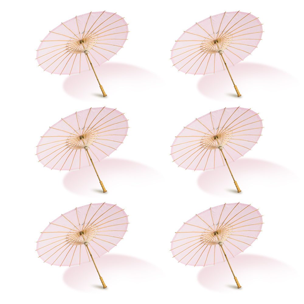BULK PACK (6-Pack) 32" Pink Paper Parasol Umbrella with Elegant Handle