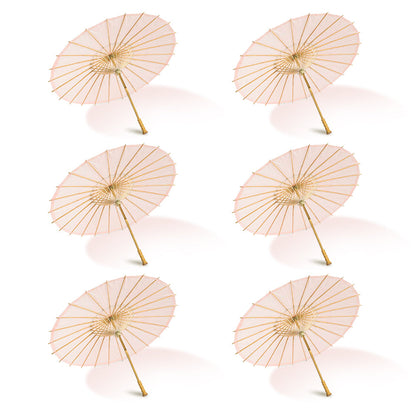 BULK PACK (6-Pack) 32" Rose Quartz Paper Parasol Umbrella for Weddings and Parties with Elegant Handle